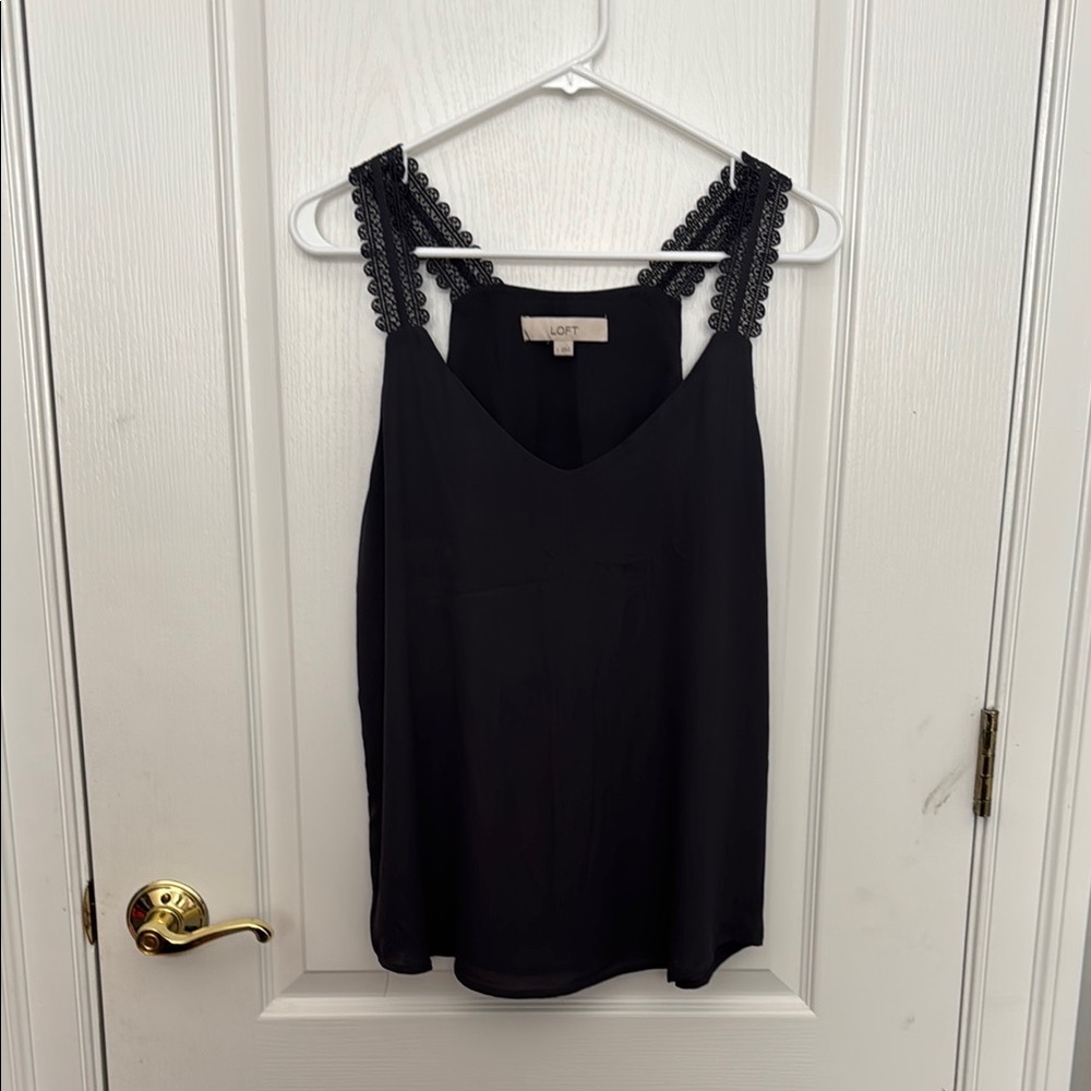 LOFT dark gray  Lace Trim Tank Top